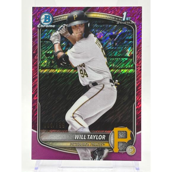 2025 Bowman Chrome Will Taylor 1st Fuchsia Shimmer Refractor 85/199 SP Pirates - Picture 1 of 2